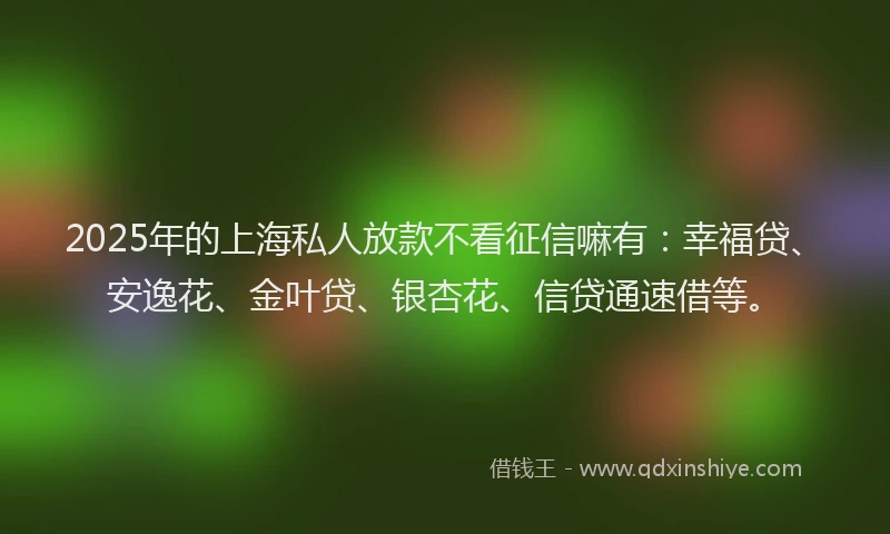 2025年的上海私人放款不看征信嘛有：幸福贷、安逸花、金叶贷、银杏花、信贷通速借等。