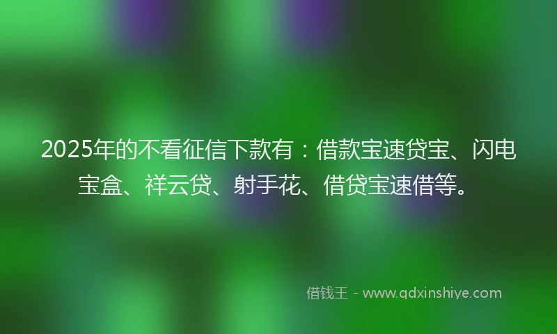 2025年的不看征信下款有：借款宝速贷宝、闪电宝盒、祥云贷、射手花、借贷宝速借等。