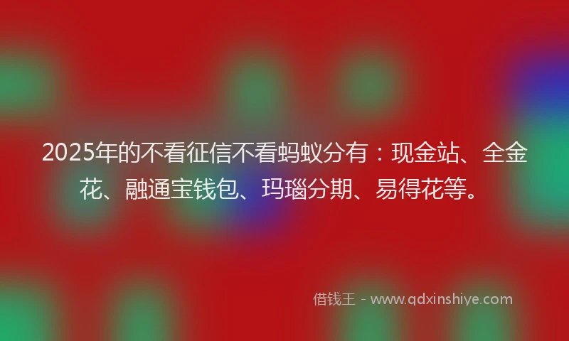 2025年的不看征信不看蚂蚁分有：现金站、全金花、融通宝钱包、玛瑙分期、易得花等。