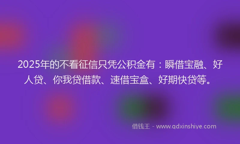 2025年的不看征信只凭公积金有：瞬借宝融、好人贷、你我贷借款、速借宝盒、好期快贷等。