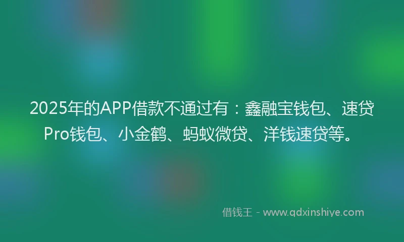 2025年的APP借款不通过有：鑫融宝钱包、速贷Pro钱包、小金鹤、蚂蚁微贷、洋钱速贷等。