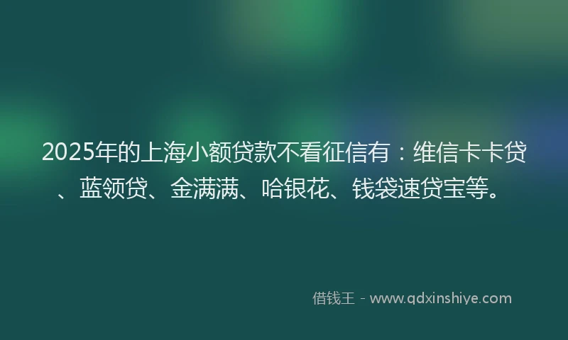 2025年的上海小额贷款不看征信有：维信卡卡贷、蓝领贷、金满满、哈银花、钱袋速贷宝等。