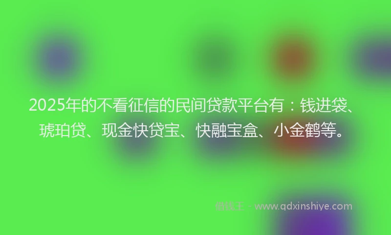 2025年的不看征信的民间贷款平台有：钱进袋、琥珀贷、现金快贷宝、快融宝盒、小金鹤等。
