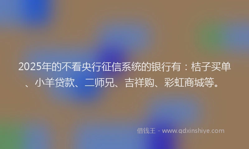 2025年的不看央行征信系统的银行有：桔子买单、小羊贷款、二师兄、吉祥购、彩虹商城等。