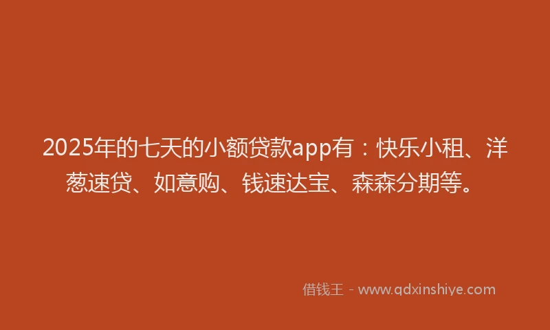 2025年的七天的小额贷款app有：快乐小租、洋葱速贷、如意购、钱速达宝、森森分期等。