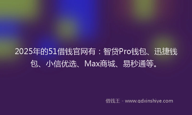 2025年的51借钱官网有：智贷Pro钱包、迅捷钱包、小信优选、Max商城、易秒通等。