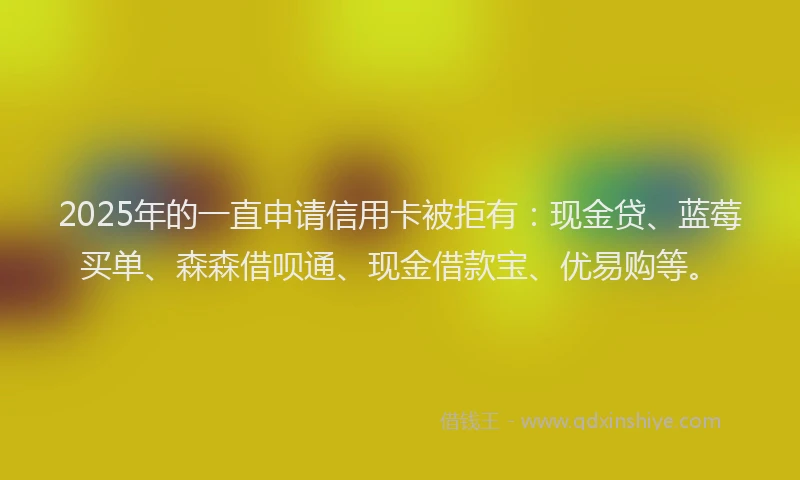 2025年的一直申请信用卡被拒有：现金贷、蓝莓买单、森森借呗通、现金借款宝、优易购等。
