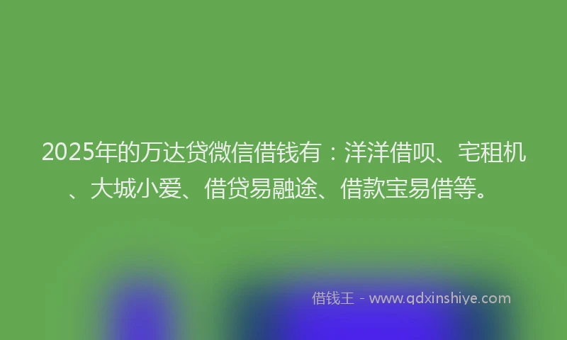 2025年的万达贷微信借钱有：洋洋借呗、宅租机、大城小爱、借贷易融途、借款宝易借等。