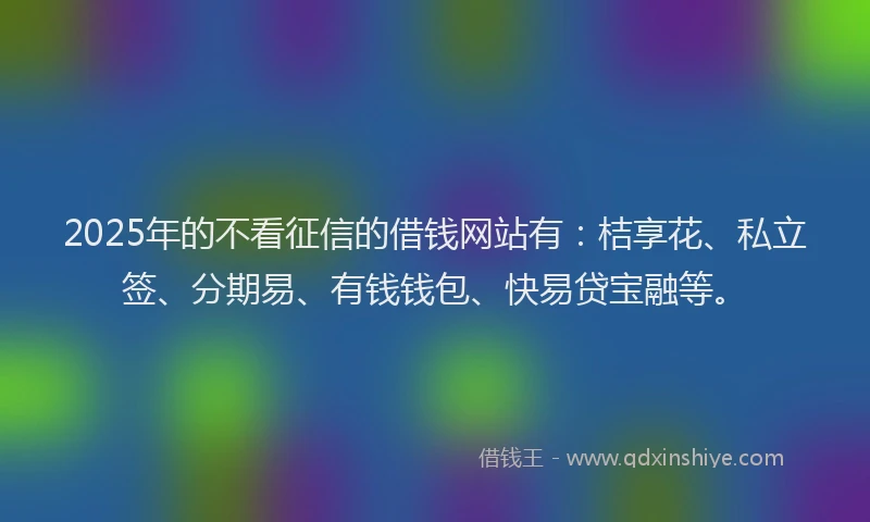 2025年的不看征信的借钱网站有：桔享花、私立签、分期易、有钱钱包、快易贷宝融等。