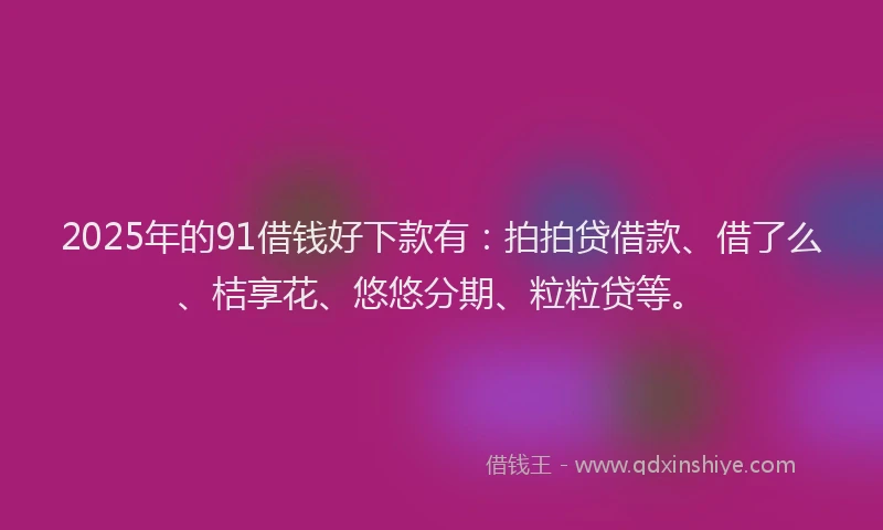 2025年的91借钱好下款有：拍拍贷借款、借了么、桔享花、悠悠分期、粒粒贷等。