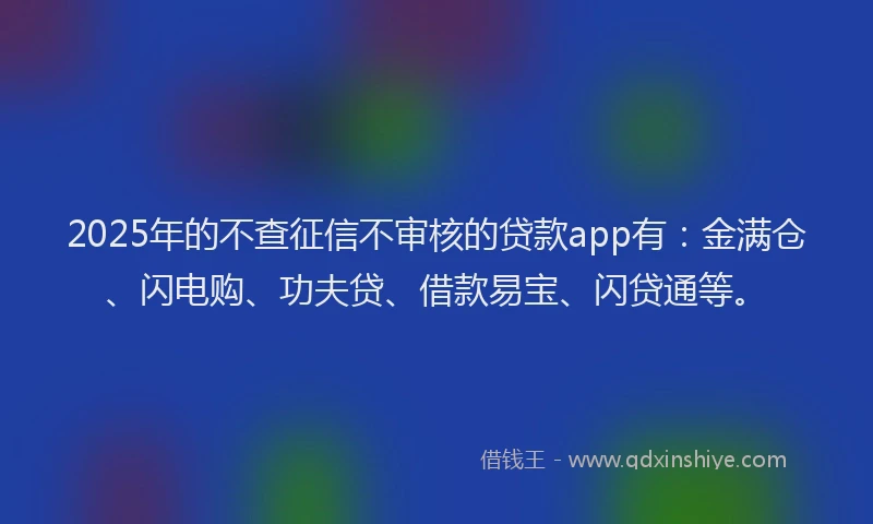 2025年的不查征信不审核的贷款app有：金满仓、闪电购、功夫贷、借款易宝、闪贷通等。