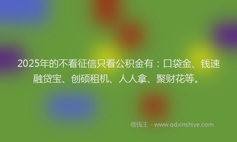 2025年的不看征信只看公积金有：口袋金、钱速融贷宝、创硕租机、人人拿、聚财花等。