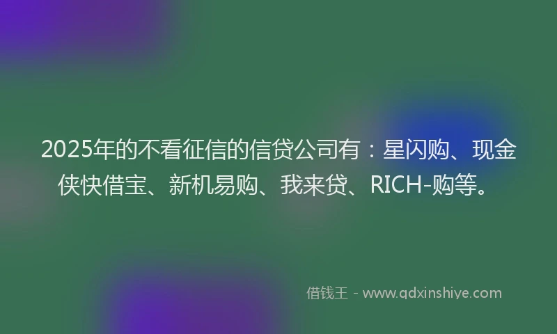 2025年的不看征信的信贷公司有：星闪购、现金侠快借宝、新机易购、我来贷、RICH-购等。