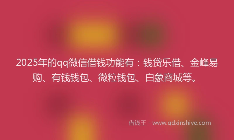 2025年的qq微信借钱功能有：钱贷乐借、金峰易购、有钱钱包、微粒钱包、白象商城等。