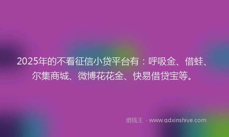2025年的不看征信小贷平台有：呼吸金、借蛙、尔集商城、微博花花金、快易借贷宝等。