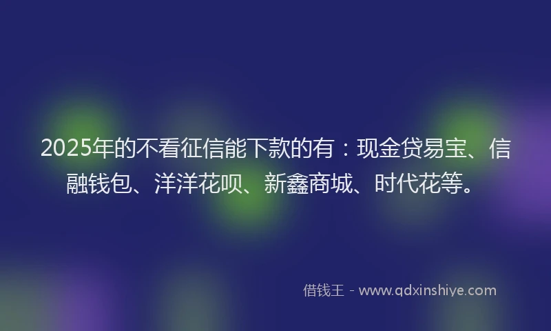 2025年的不看征信能下款的有：现金贷易宝、信融钱包、洋洋花呗、新鑫商城、时代花等。