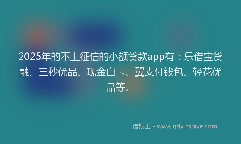 2025年的不上征信的小额贷款app有：乐借宝贷融、三秒优品、现金白卡、翼支付钱包、轻花优品等。