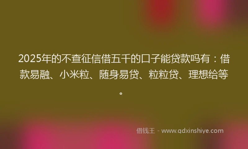 2025年的不查征信借五千的口子能贷款吗有：借款易融、小米粒、随身易贷、粒粒贷、理想给等。