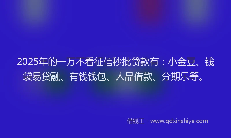 2025年的一万不看征信秒批贷款有：小金豆、钱袋易贷融、有钱钱包、人品借款、分期乐等。