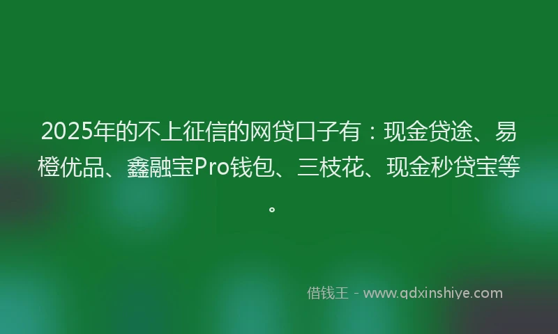 2025年的不上征信的网贷口子有：现金贷途、易橙优品、鑫融宝Pro钱包、三枝花、现金秒贷宝等。