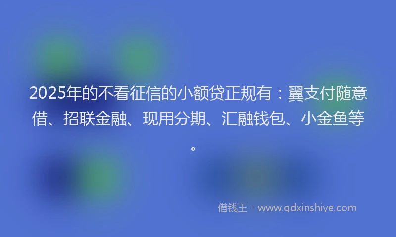 2025年的不看征信的小额贷正规有：翼支付随意借、招联金融、现用分期、汇融钱包、小金鱼等。