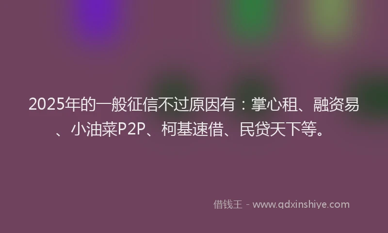 2025年的一般征信不过原因有：掌心租、融资易、小油菜P2P、柯基速借、民贷天下等。