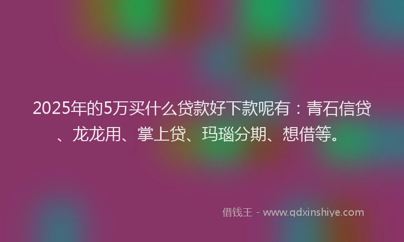 2025年的5万买什么贷款好下款呢有：青石信贷、龙龙用、掌上贷、玛瑙分期、想借等。