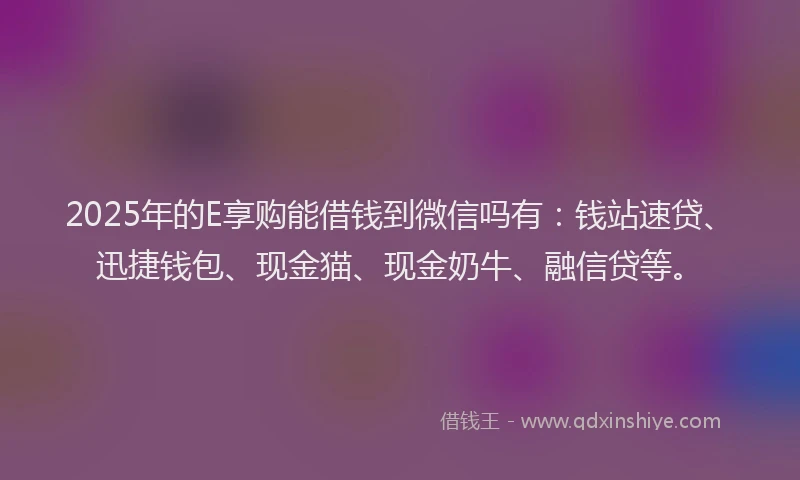 2025年的E享购能借钱到微信吗有：钱站速贷、迅捷钱包、现金猫、现金奶牛、融信贷等。
