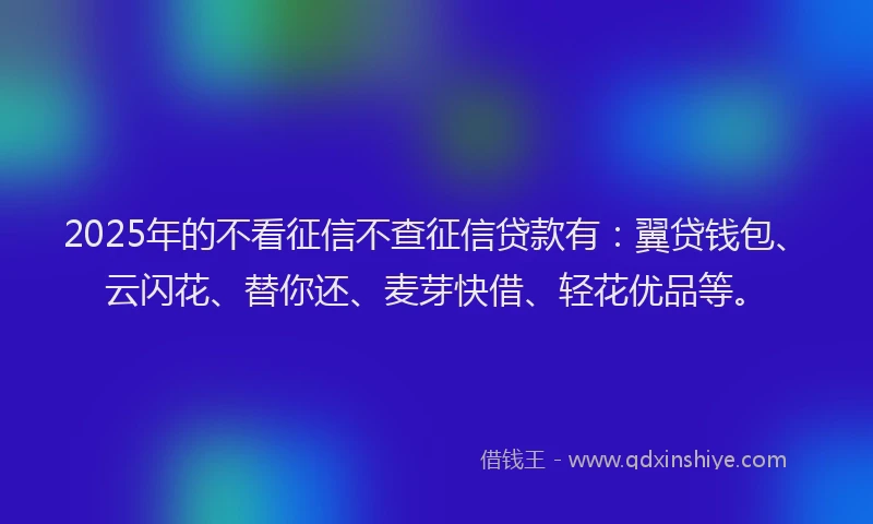 2025年的不看征信不查征信贷款有：翼贷钱包、云闪花、替你还、麦芽快借、轻花优品等。