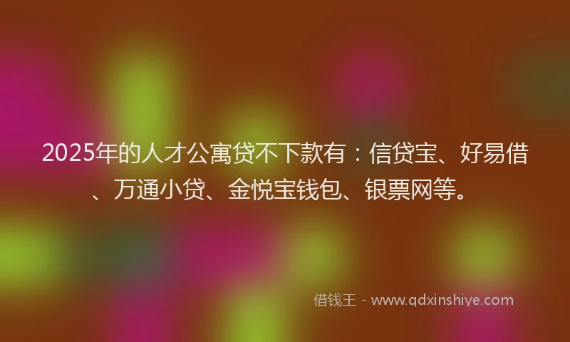 2025年的人才公寓贷不下款有：信贷宝、好易借、万通小贷、金悦宝钱包、银票网等。