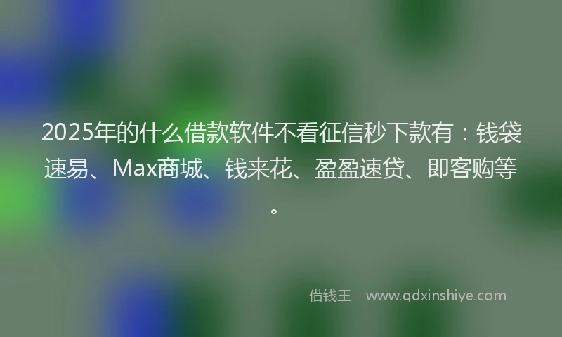 2025年的什么借款软件不看征信秒下款有：钱袋速易、Max商城、钱来花、盈盈速贷、即客购等。