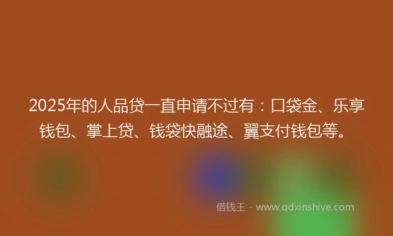 2025年的人品贷一直申请不过有：口袋金、乐享钱包、掌上贷、钱袋快融途、翼支付钱包等。