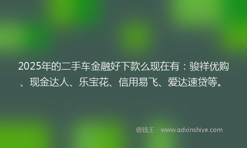 2025年的二手车金融好下款么现在有：骏祥优购、现金达人、乐宝花、信用易飞、爱达速贷等。