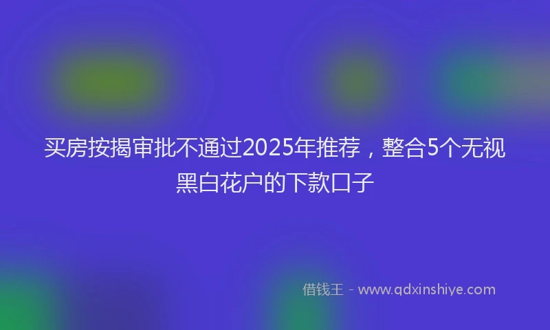 买房按揭审批不通过2025年推荐，整合5个无视黑白花户的下款口子