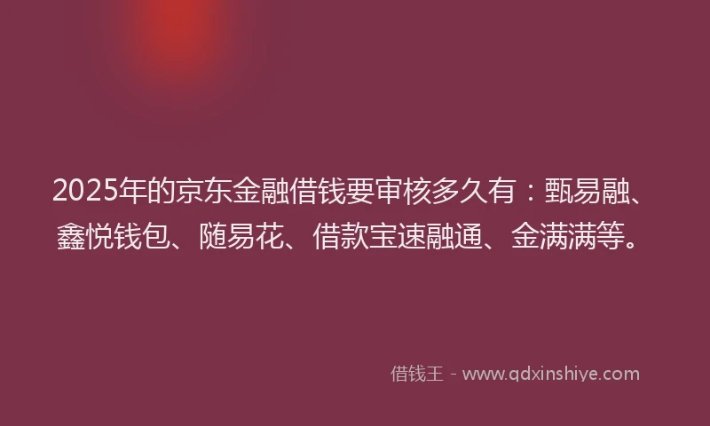 2025年的京东金融借钱要审核多久有：甄易融、鑫悦钱包、随易花、借款宝速融通、金满满等。
