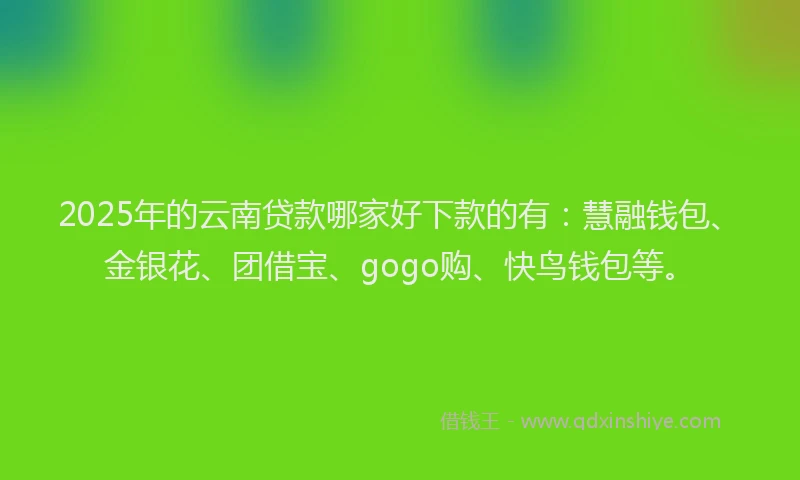 2025年的云南贷款哪家好下款的有：慧融钱包、金银花、团借宝、gogo购、快鸟钱包等。