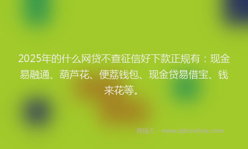 2025年的什么网贷不查征信好下款正规有：现金易融通、葫芦花、便荔钱包、现金贷易借宝、钱来花等。