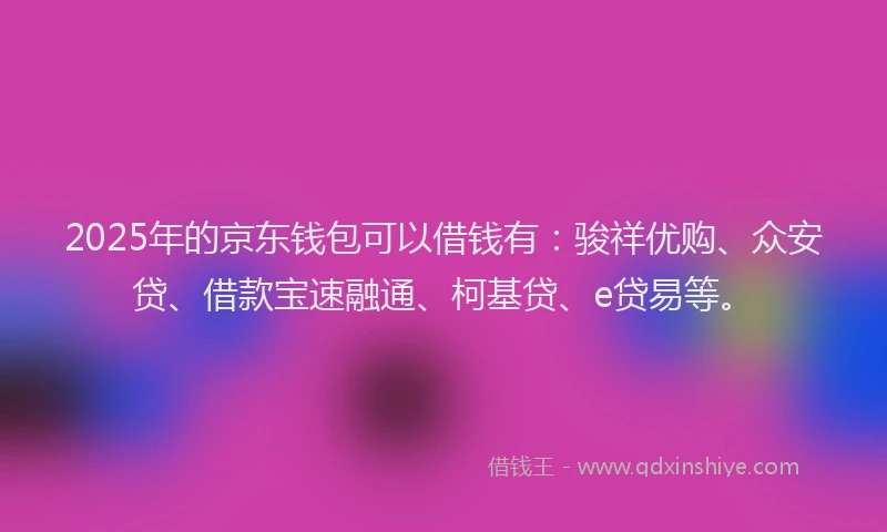 2025年的京东钱包可以借钱有：骏祥优购、众安贷、借款宝速融通、柯基贷、e贷易等。