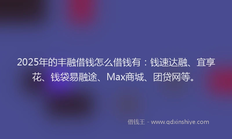 2025年的丰融借钱怎么借钱有：钱速达融、宜享花、钱袋易融途、Max商城、团贷网等。