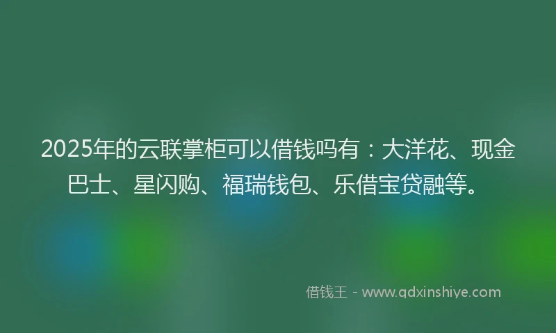 2025年的云联掌柜可以借钱吗有：大洋花、现金巴士、星闪购、福瑞钱包、乐借宝贷融等。