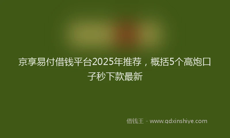 京享易付借钱平台2025年推荐，概括5个高炮口子秒下款最新