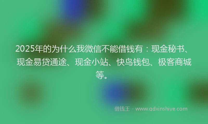 2025年的为什么我微信不能借钱有：现金秘书、现金易贷通途、现金小站、快鸟钱包、极客商城等。