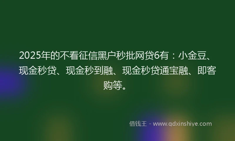 2025年的不看征信黑户秒批网贷6有：小金豆、现金秒贷、现金秒到融、现金秒贷通宝融、即客购等。