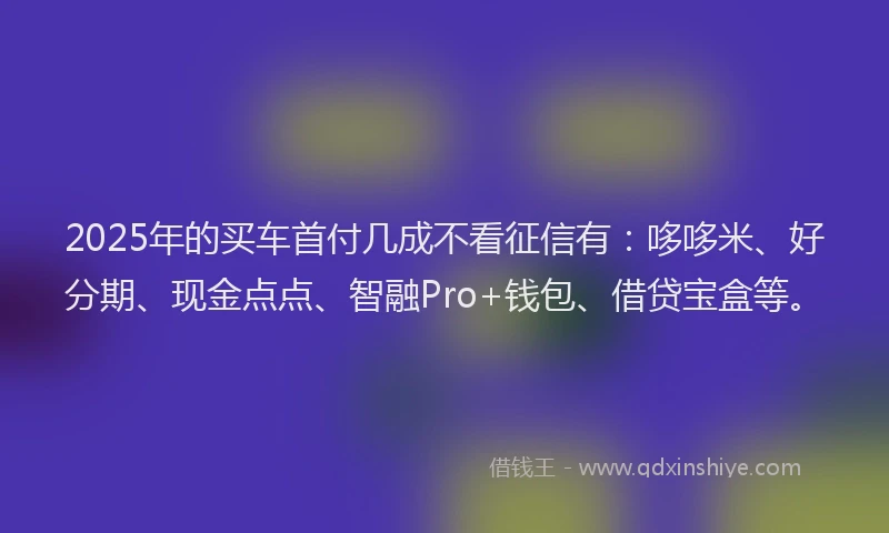 2025年的买车首付几成不看征信有：哆哆米、好分期、现金点点、智融Pro+钱包、借贷宝盒等。