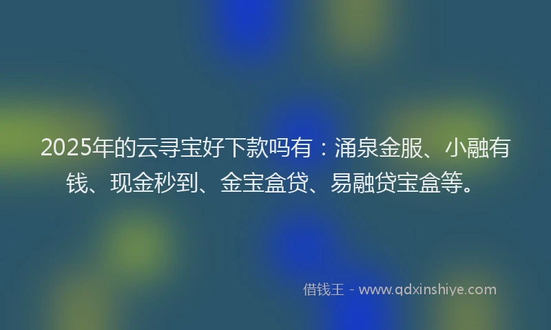 2025年的云寻宝好下款吗有：涌泉金服、小融有钱、现金秒到、金宝盒贷、易融贷宝盒等。