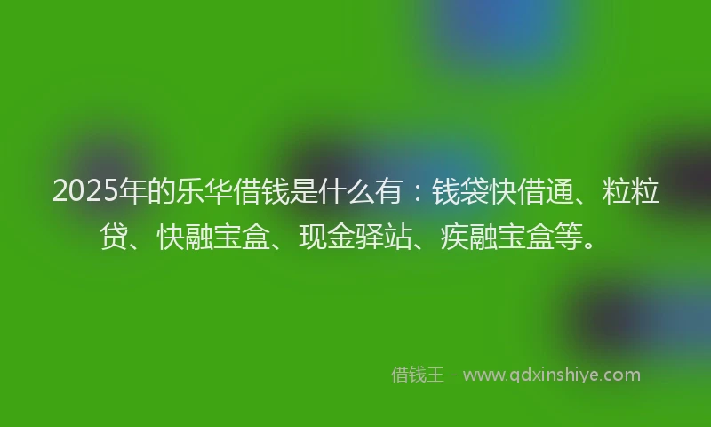 2025年的乐华借钱是什么有：钱袋快借通、粒粒贷、快融宝盒、现金驿站、疾融宝盒等。