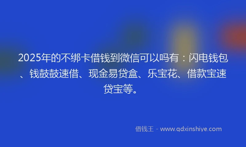 2025年的不绑卡借钱到微信可以吗有：闪电钱包、钱鼓鼓速借、现金易贷盒、乐宝花、借款宝速贷宝等。