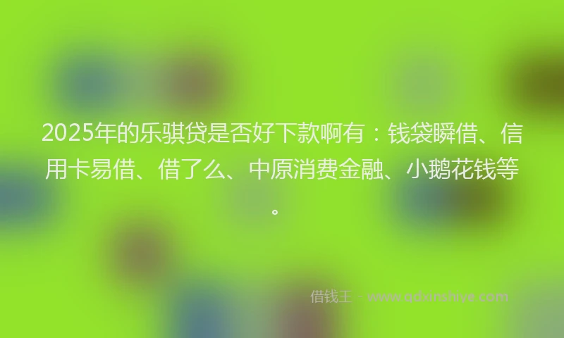 2025年的乐骐贷是否好下款啊有：钱袋瞬借、信用卡易借、借了么、中原消费金融、小鹅花钱等。