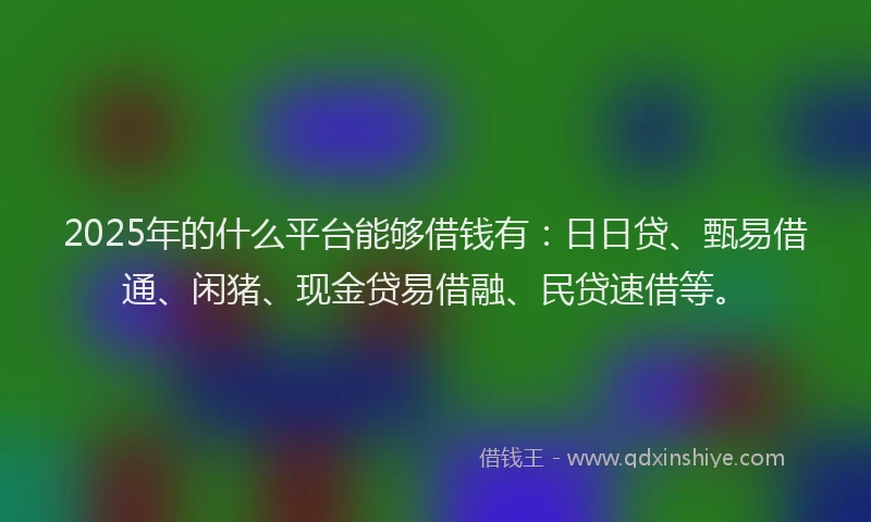 2025年的什么平台能够借钱有：日日贷、甄易借通、闲猪、现金贷易借融、民贷速借等。