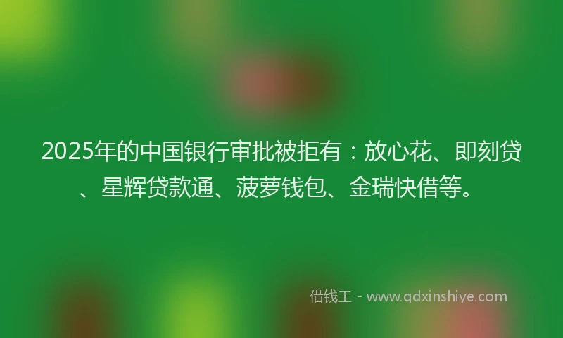 2025年的中国银行审批被拒有：放心花、即刻贷、星辉贷款通、菠萝钱包、金瑞快借等。